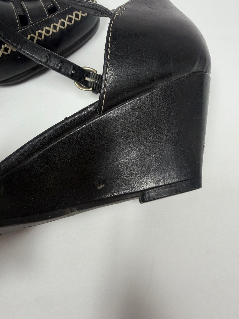 What’s What by Aerosoles - Black Leather Woven Mary Jane Flats with Ankle Strap - Picture 5 of 10
